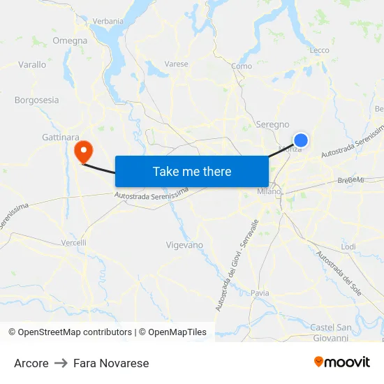 Arcore to Fara Novarese map