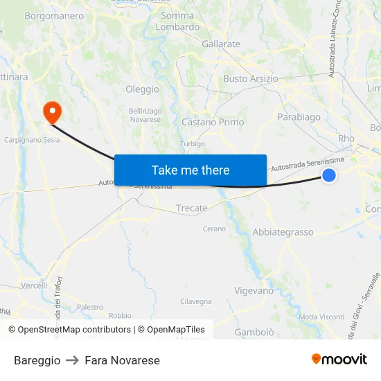Bareggio to Fara Novarese map