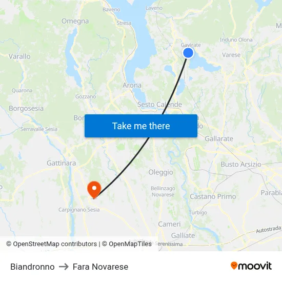 Biandronno to Fara Novarese map
