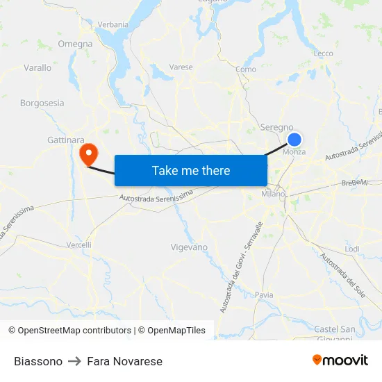 Biassono to Fara Novarese map