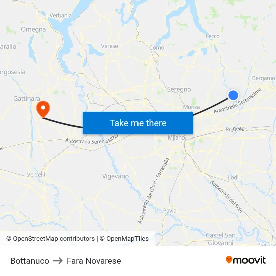 Bottanuco to Fara Novarese map