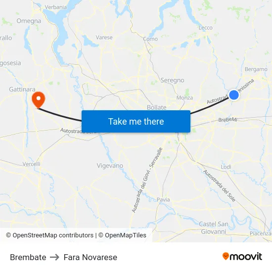 Brembate to Fara Novarese map