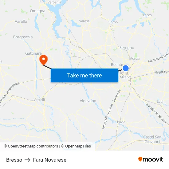 Bresso to Fara Novarese map