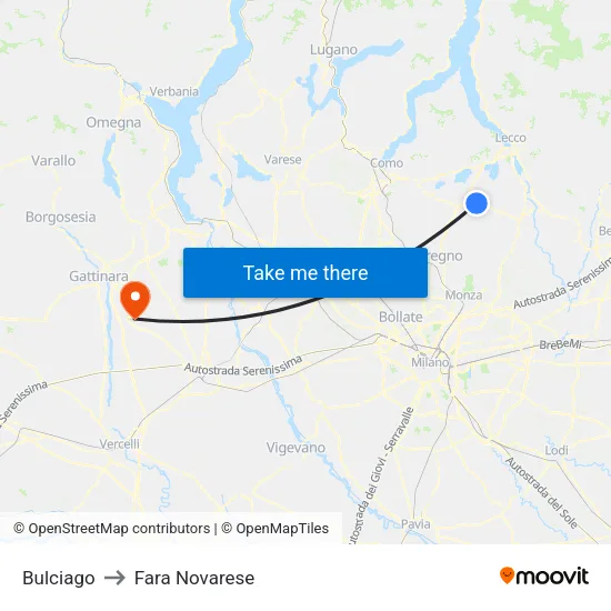 Bulciago to Fara Novarese map