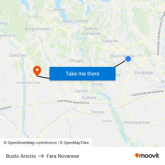 Busto Arsizio to Fara Novarese map