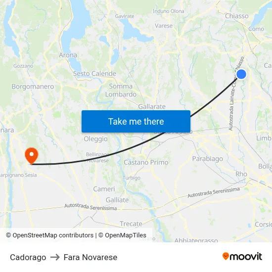 Cadorago to Fara Novarese map