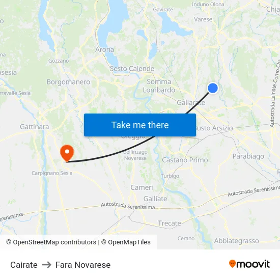 Cairate to Fara Novarese map
