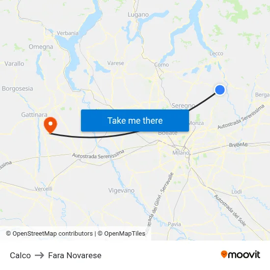 Calco to Fara Novarese map