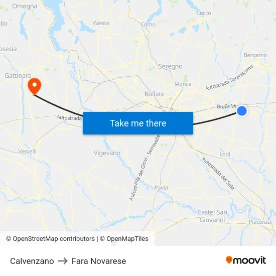 Calvenzano to Fara Novarese map