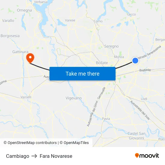 Cambiago to Fara Novarese map