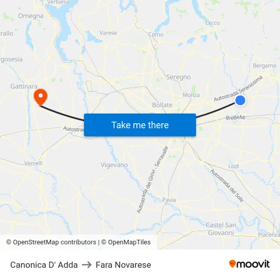 Canonica D' Adda to Fara Novarese map