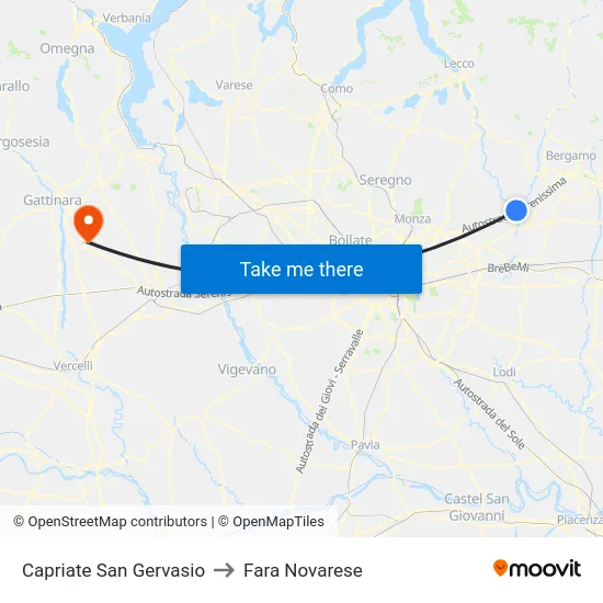 Capriate San Gervasio to Fara Novarese map
