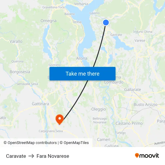 Caravate to Fara Novarese map