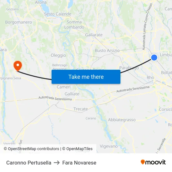 Caronno Pertusella to Fara Novarese map