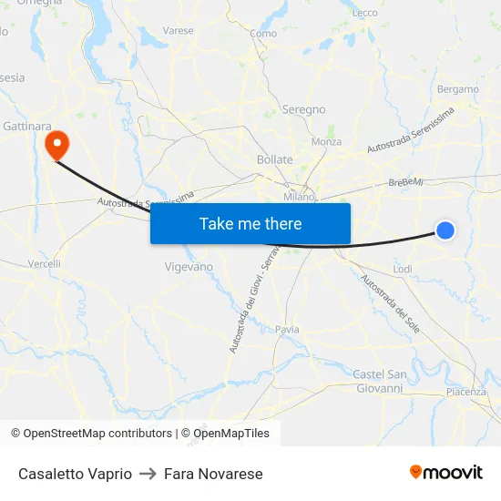 Casaletto Vaprio to Fara Novarese map