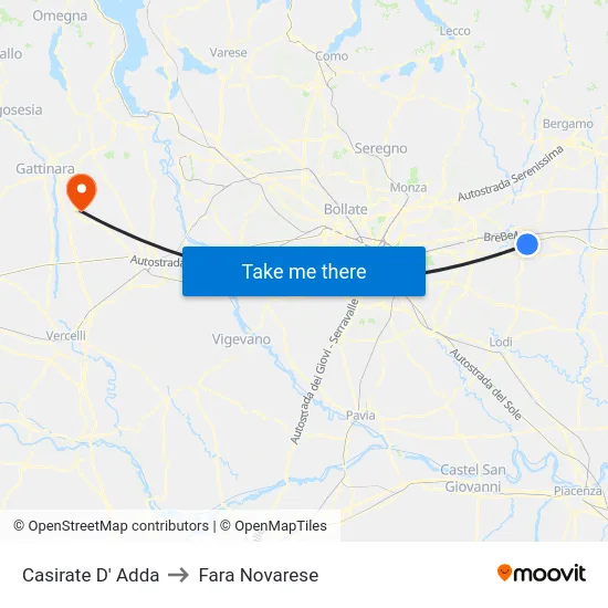 Casirate D' Adda to Fara Novarese map