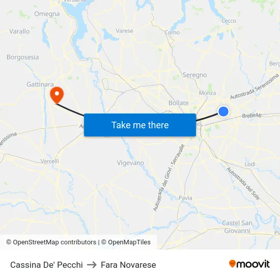 Cassina De' Pecchi to Fara Novarese map