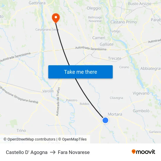 Castello D' Agogna to Fara Novarese map
