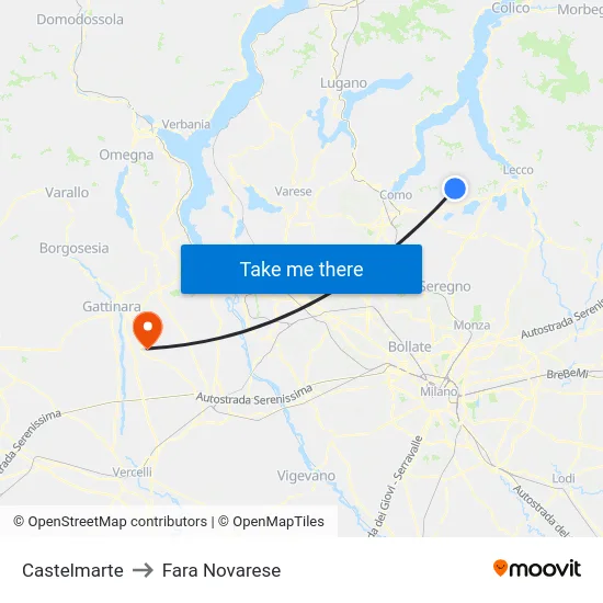 Castelmarte to Fara Novarese map