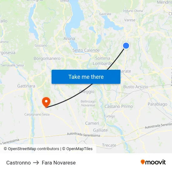 Castronno to Fara Novarese map