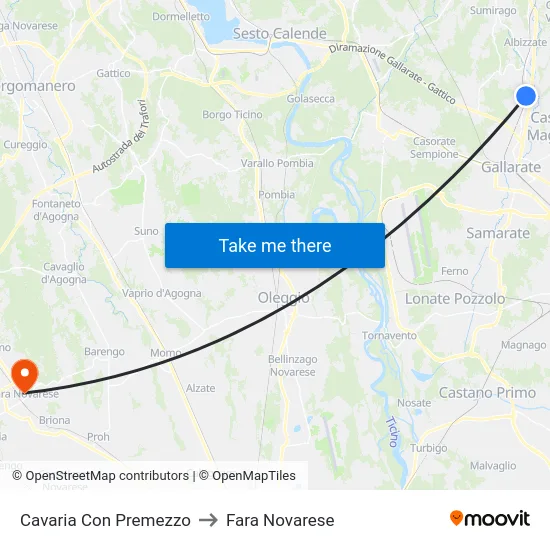 Cavaria con Premezzo to Fara Novarese map