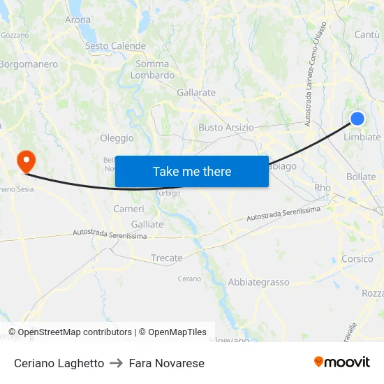 Ceriano Laghetto to Fara Novarese map