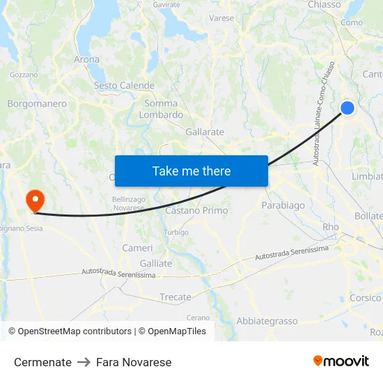 Cermenate to Fara Novarese map