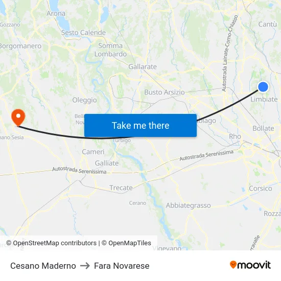 Cesano Maderno to Fara Novarese map