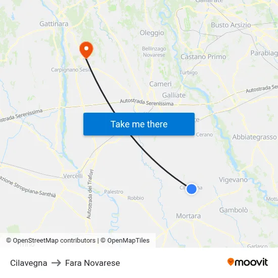 Cilavegna to Fara Novarese map