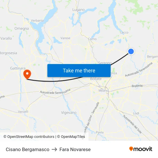 Cisano Bergamasco to Fara Novarese map