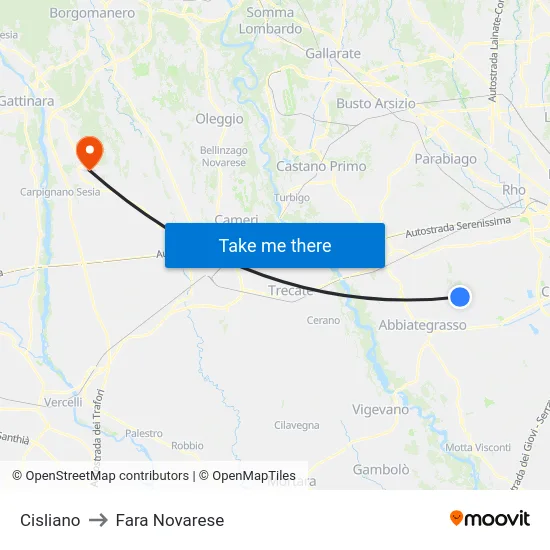 Cisliano to Fara Novarese map