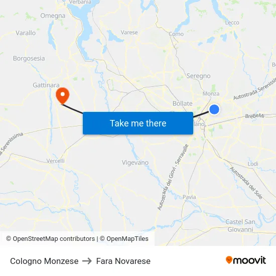 Cologno Monzese to Fara Novarese map