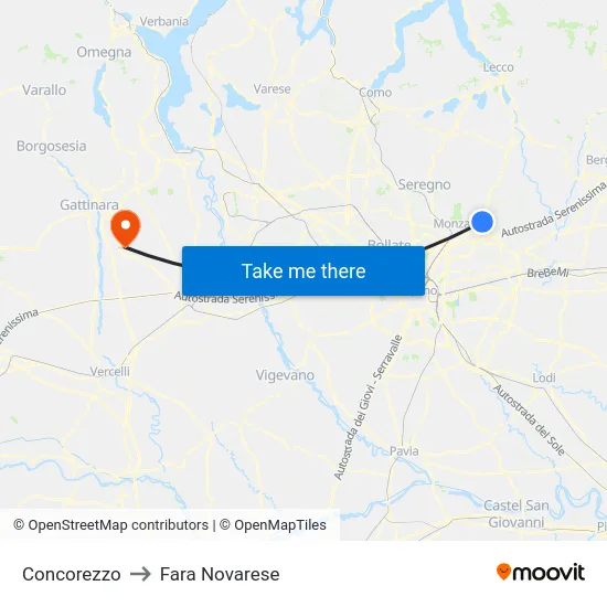 Concorezzo to Fara Novarese map