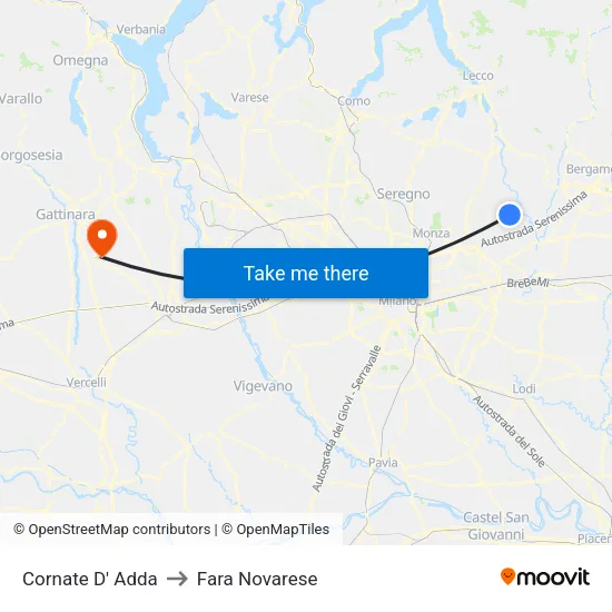 Cornate d'Adda to Fara Novarese map