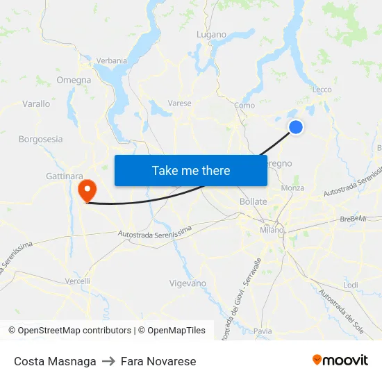 Costa Masnaga to Fara Novarese map