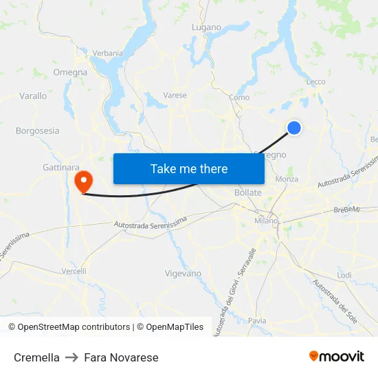 Cremella to Fara Novarese map
