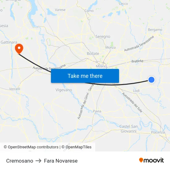Cremosano to Fara Novarese map