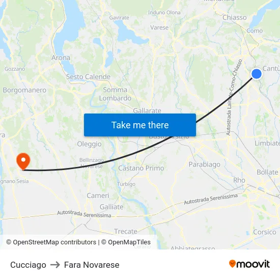 Cucciago to Fara Novarese map
