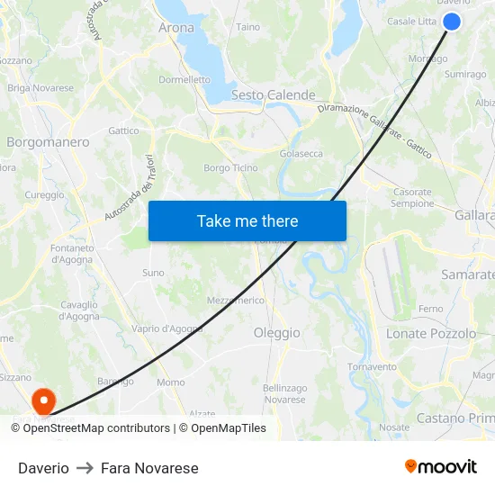 Daverio to Fara Novarese map