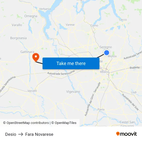 Desio to Fara Novarese map