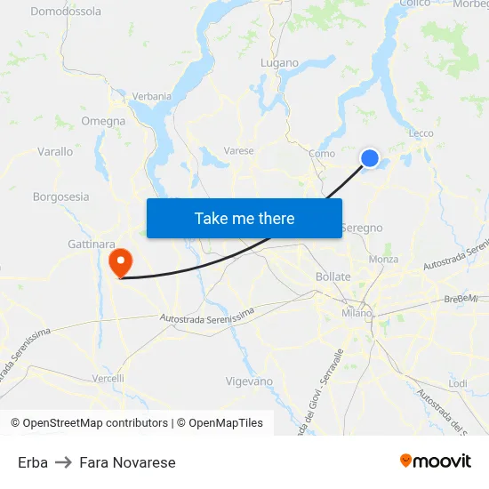 Erba to Fara Novarese map
