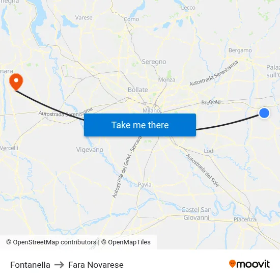 Fontanella to Fara Novarese map