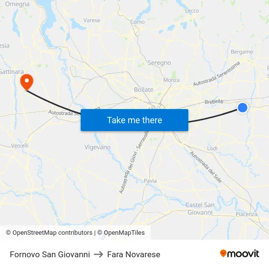 Fornovo San Giovanni to Fara Novarese map