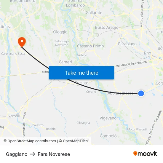 Gaggiano to Fara Novarese map