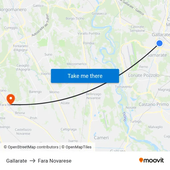 Gallarate to Fara Novarese map