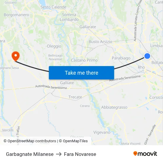 Garbagnate Milanese to Fara Novarese map