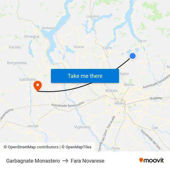 Garbagnate Monastero to Fara Novarese map