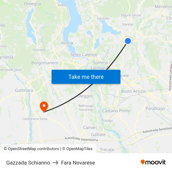 Gazzada Schianno to Fara Novarese map