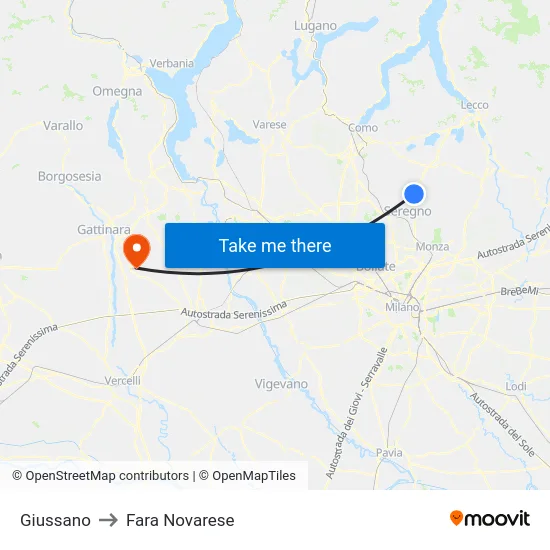 Giussano to Fara Novarese map