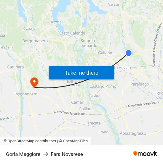 Gorla Maggiore to Fara Novarese map